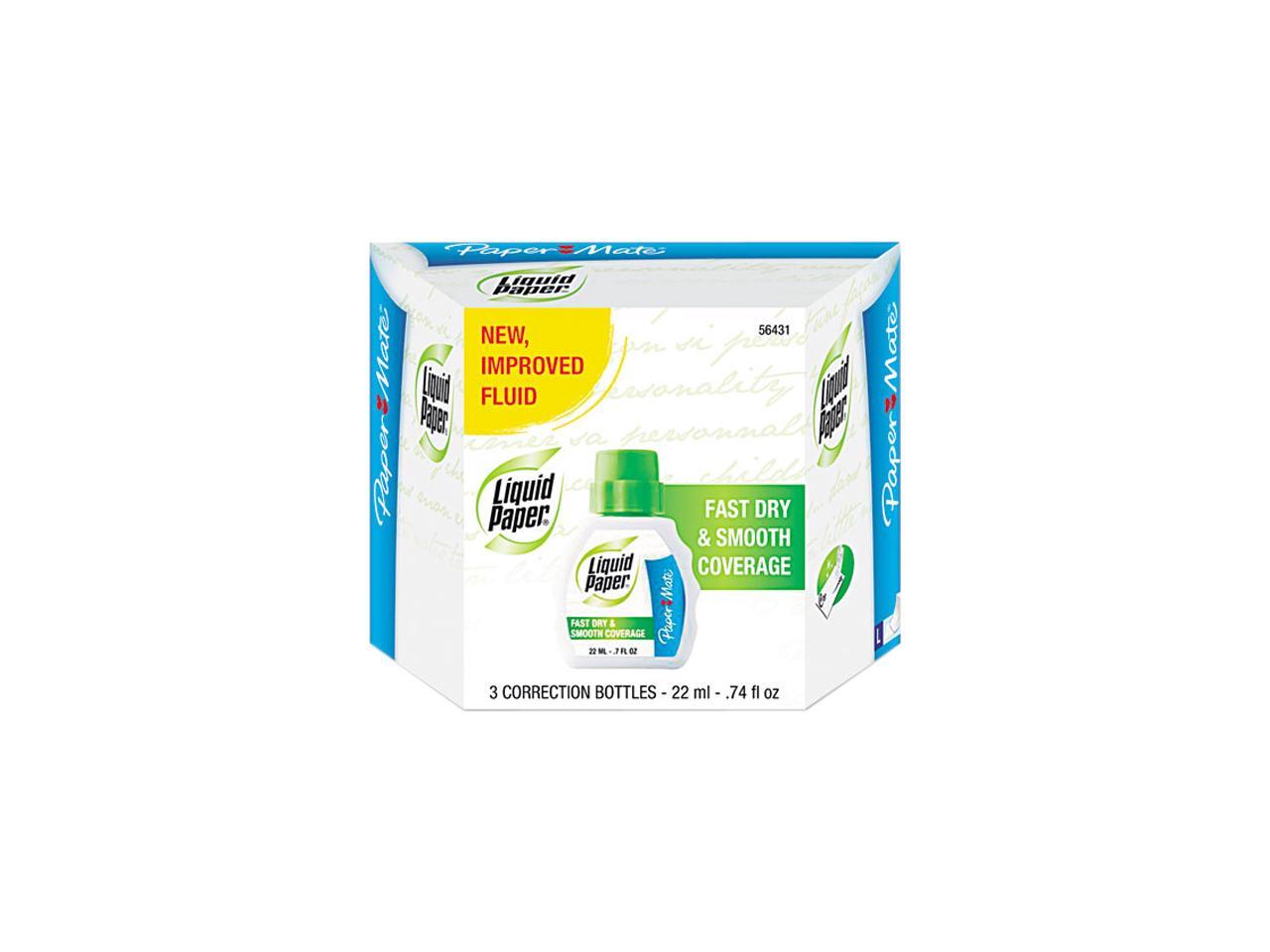 Paper Mate Liquid Paper 5643115 Fast Dry Correction Fluid, 22 ml Bottle, White, 3/Pack