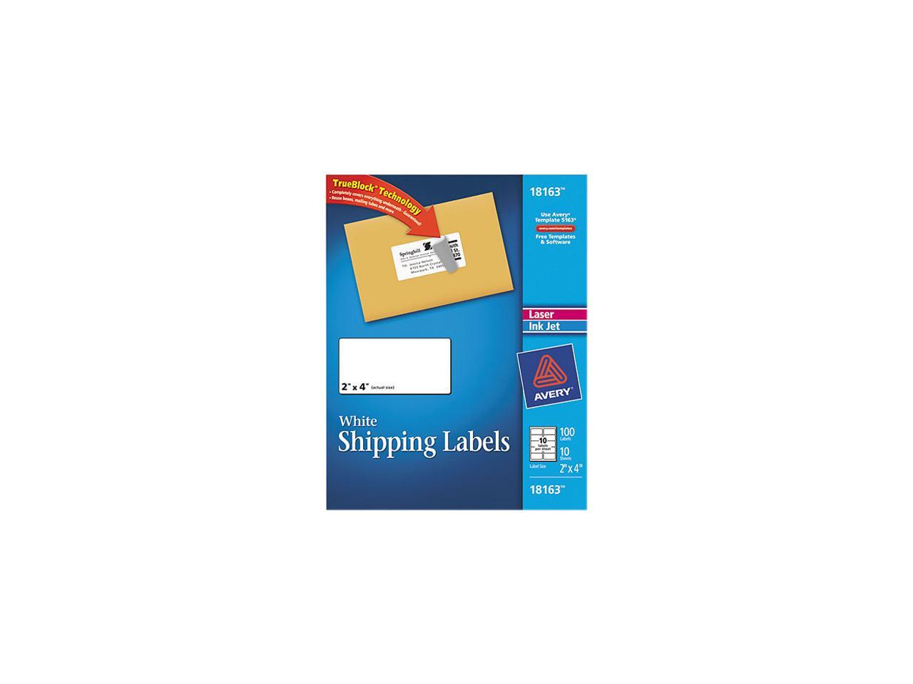 Avery 18163 Shipping Labels, 2 x 4, White, 100/Pack
