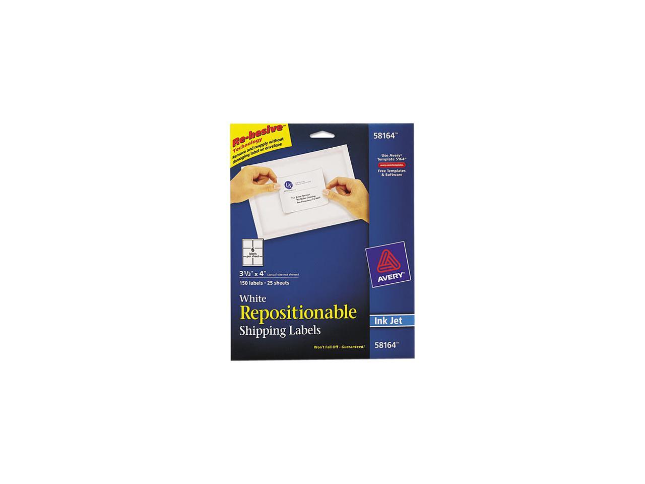 Avery 58164 Re-hesive Inkjet Labels, 3 1/3 x 4, White, 150/Pack ...