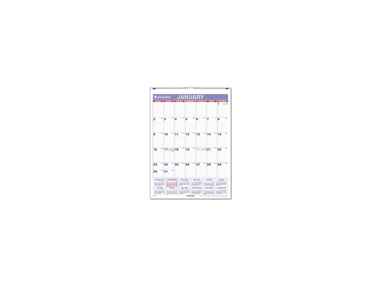 ATAGLANCE PM128 Recycled Monthly Wall Calendar, Blue and Red, 8" x
