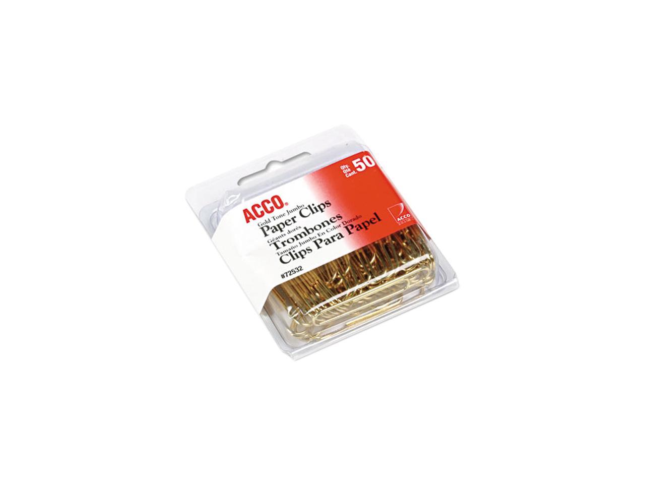 Acco 72532 Paper Clips, Wire, Jumbo, 13/4", Gold Tone, 50/Box