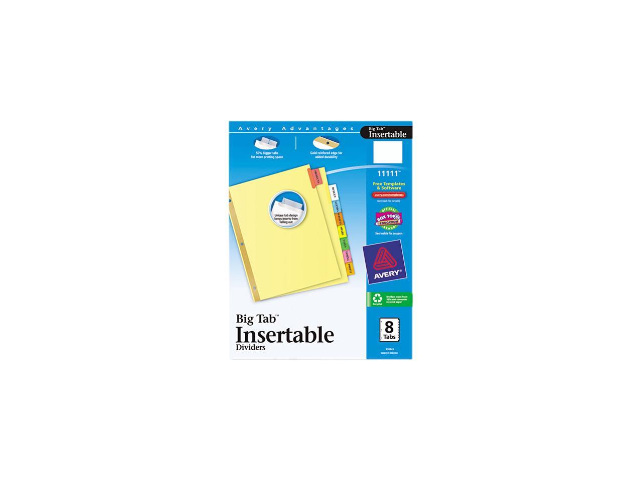 Avery 11111 Worksaver Big Tab Reinforced Dividers Multicolor Tabs 8 Tab Letter Buff