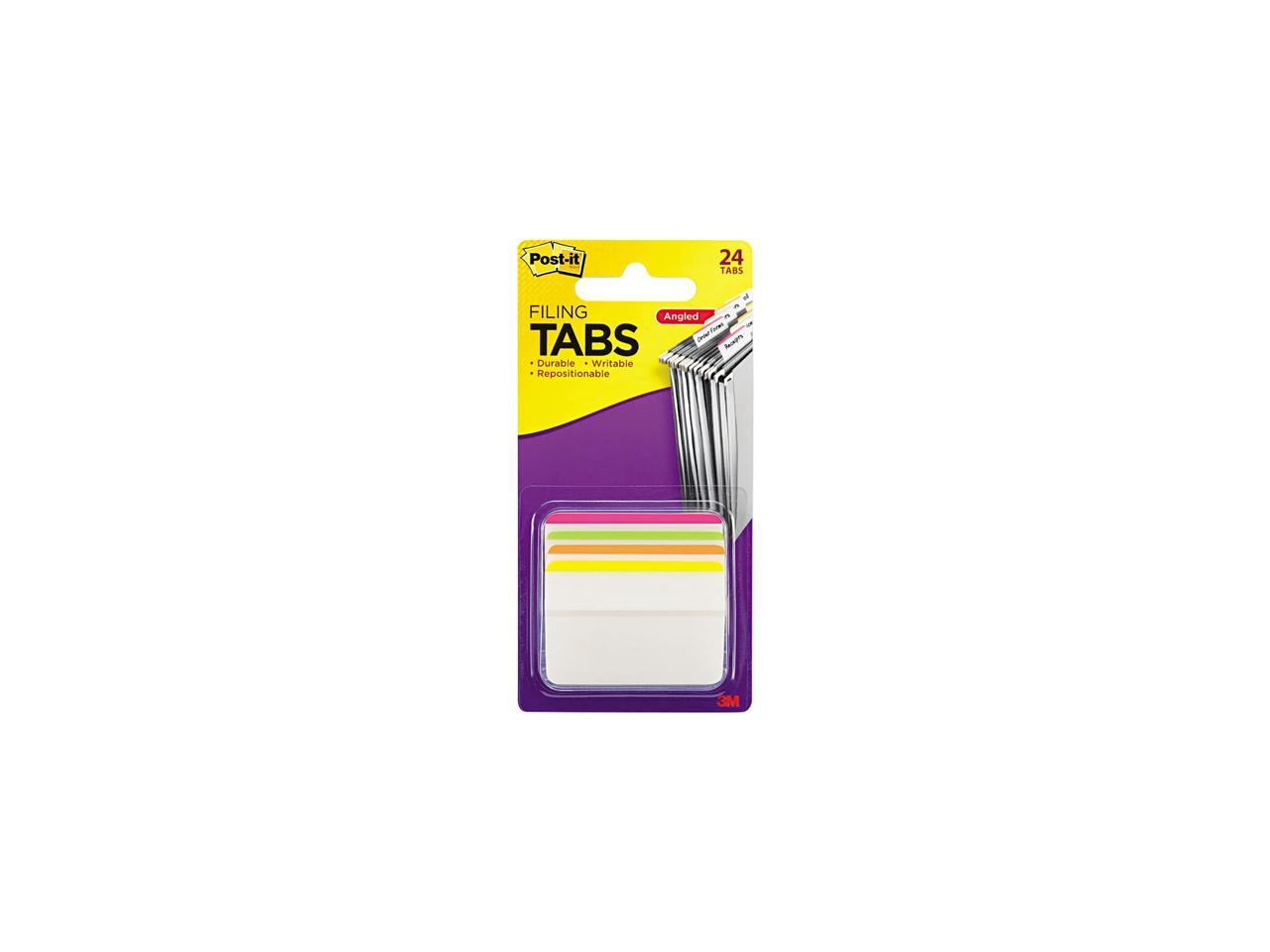 2 in Angled Solid Post-it Tabs 4 Colors Assorted Bright Colors 686A-PLOY 6 Tabs/Color 24 Tabs/Pack - New 