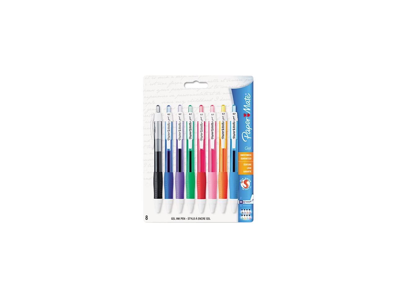 Paper Mate Roller Ball Stick Gel Pen Assorted Ink Medium 8/Pack 1746323 