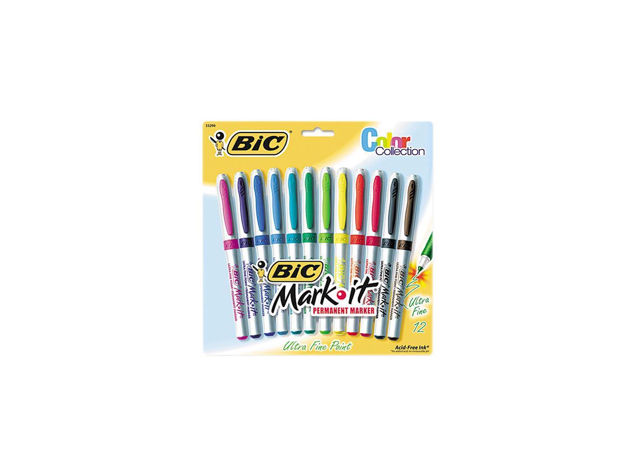 BIC GPMUP12ASST MarkIt Permanent Markers, UltraFine Point, Assorted Colors, Dozen