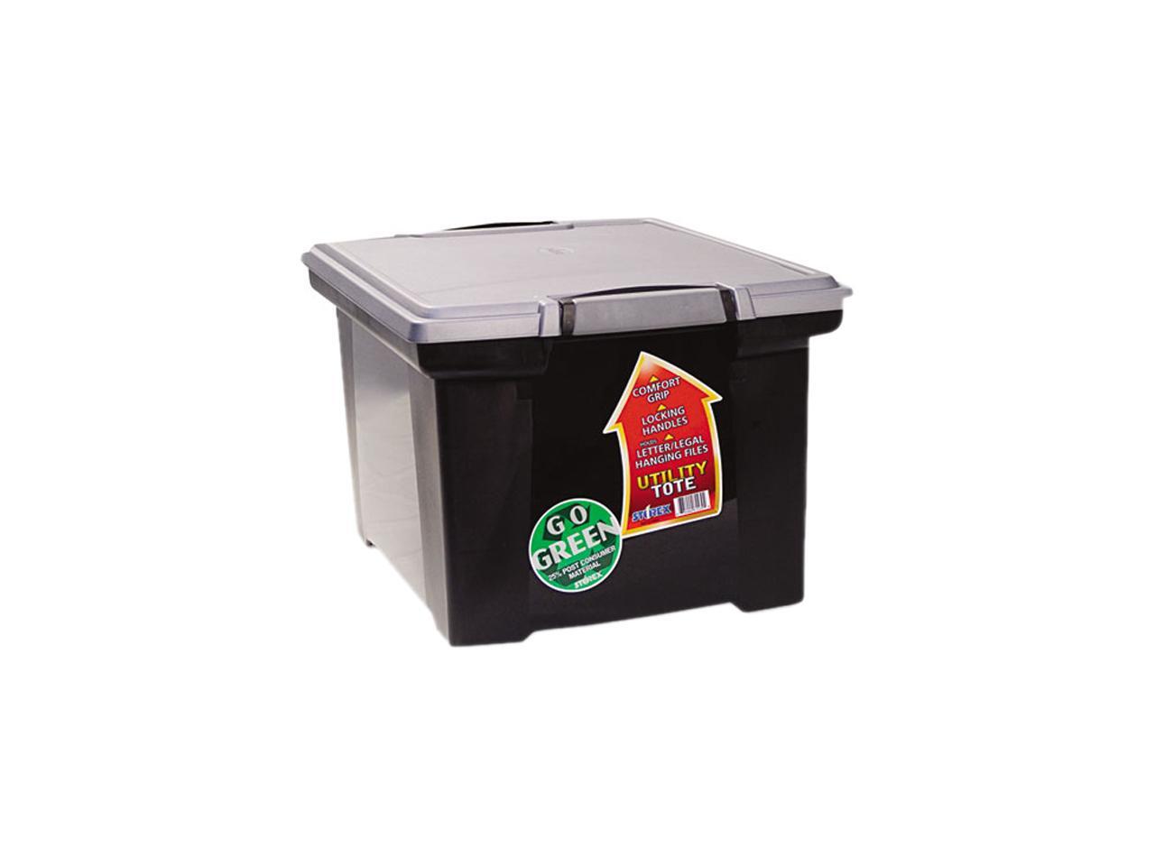 Storex 61543U01C Portable File Tote w/Locking Handle Storage Box, Letter/Legal, Black