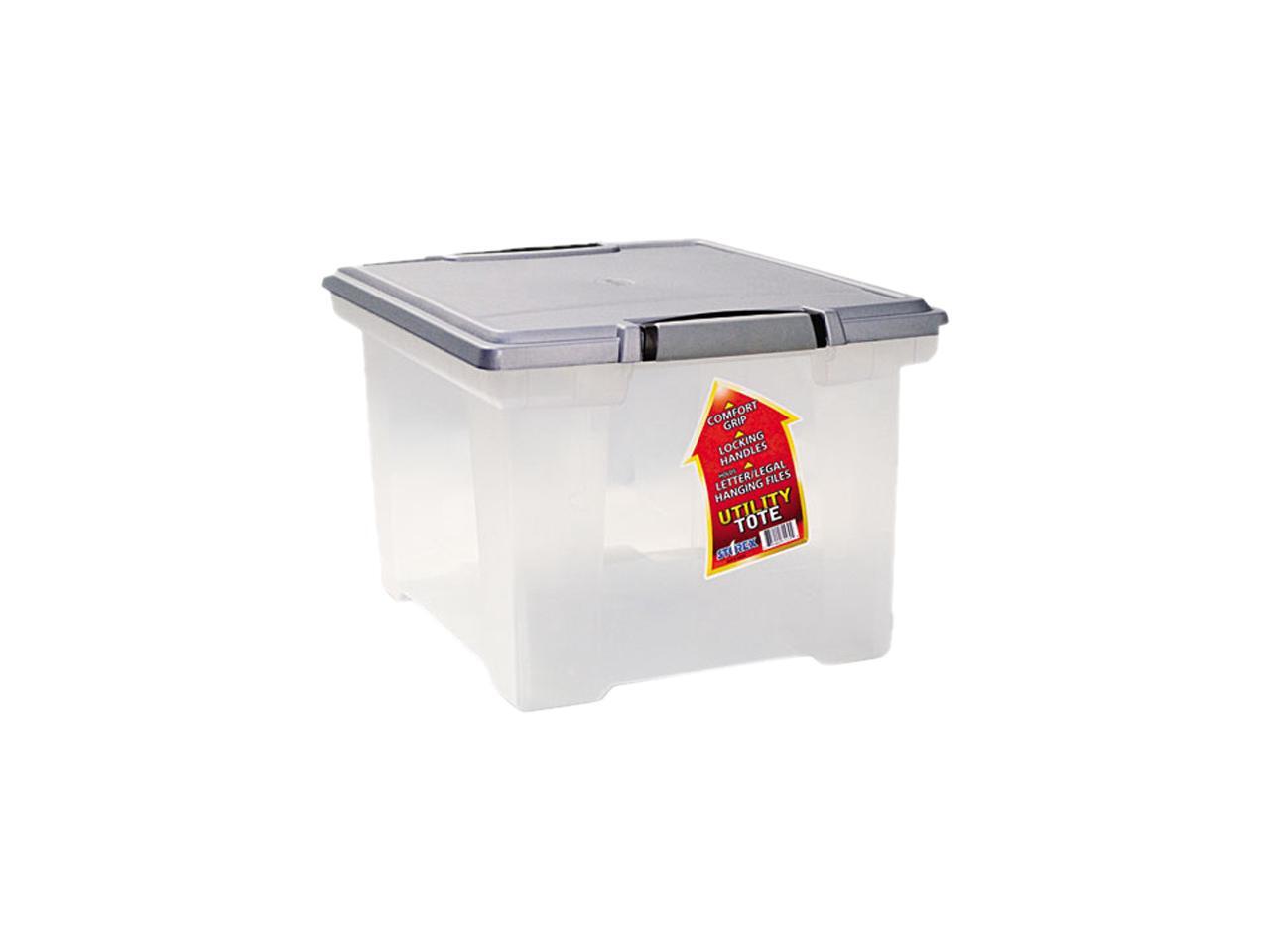 Storex 61530U01C Portable File Tote w/Locking Handle Storage Box, Letter/Legal, Clear