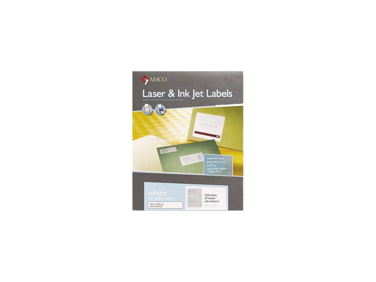 Maco MLFF31 File Folder Labels, 2/3 x 37/16, White, 1500/Box
