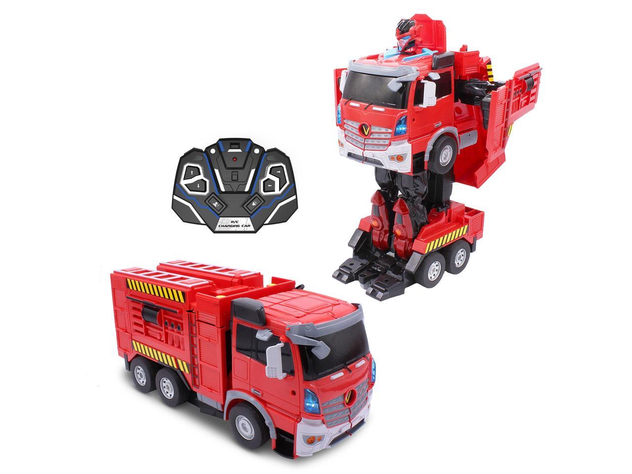Remote Control Fire Engine Truck USB Rechargeable Red 2.4GHz 1:14 Lights Sound 