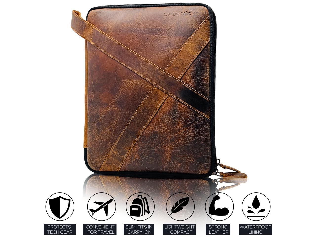 Genuine Leather Tablet Case Electronics and Cable Organizer for Desk