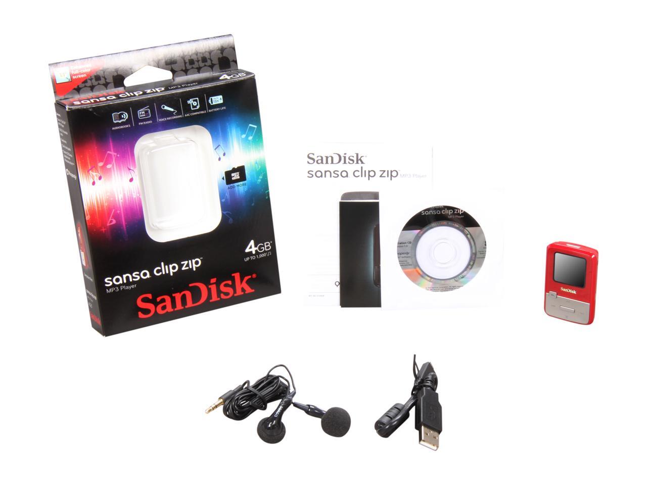 SanDisk Sansa Clip Zip 1.1" Red 4GB MP3 Player SDMX22-004G-A57R ...
