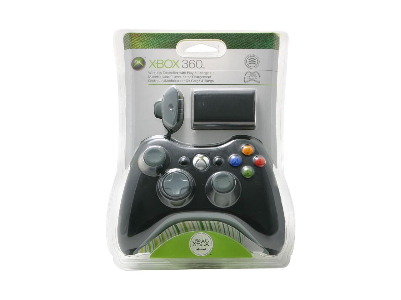 Microsoft Xbox 360 Wireless Controller Black and Play & Charge Kit ...