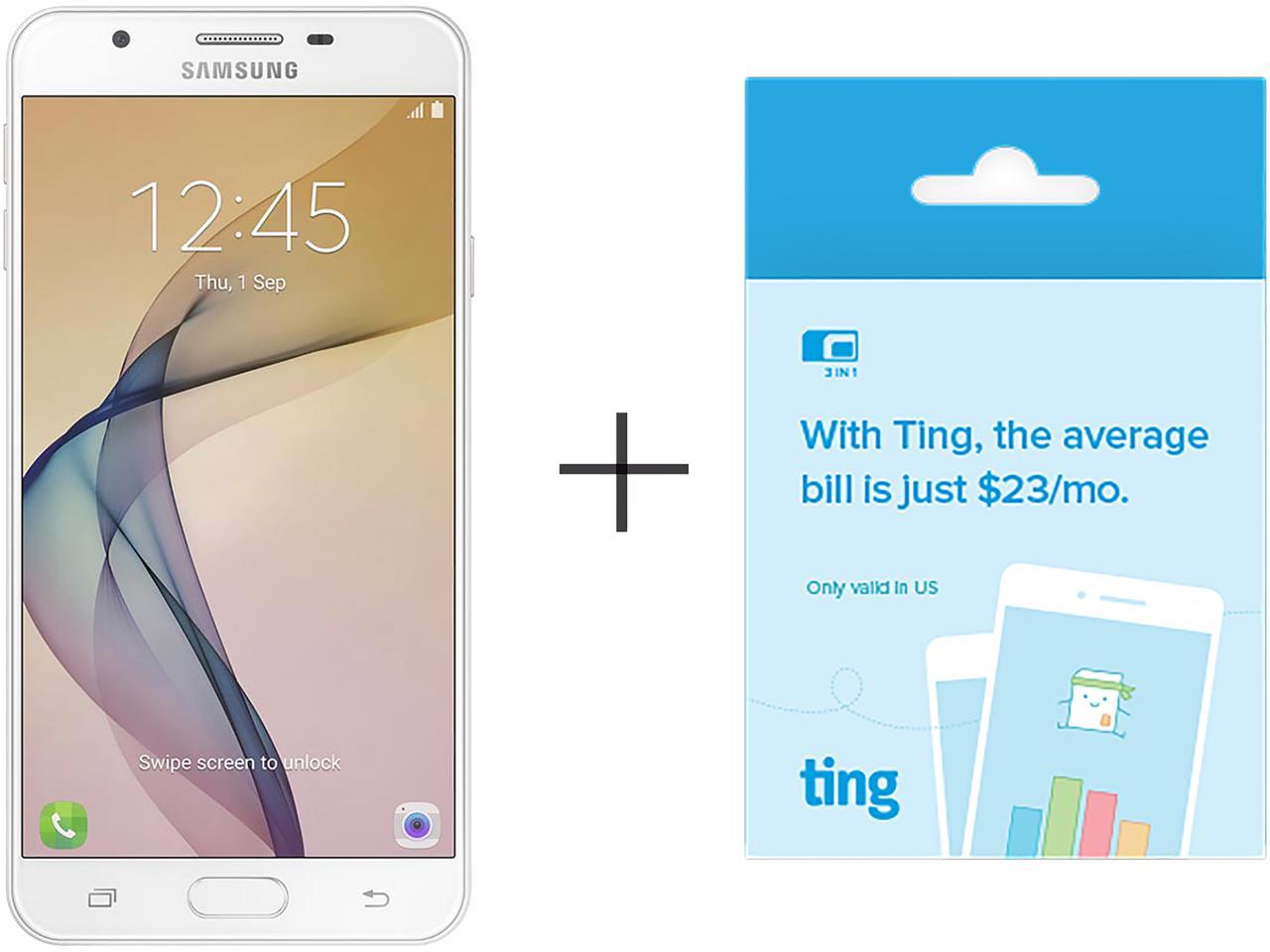 Samsung Galaxy J7 Prime G610M White Gold Unlocked GSM Phone w/ 13 MP Camera  - Includes Ting Tri-Cut SIM Card w/ $90 Credit 