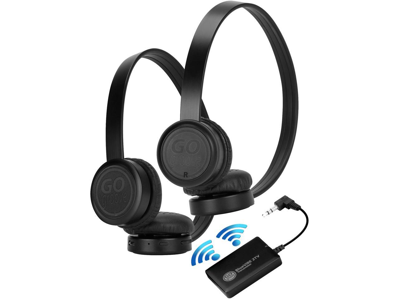GOgroove BlueVIBE 2 TV Wireless 2 Pair Headphones Television Connection Kit with Plush