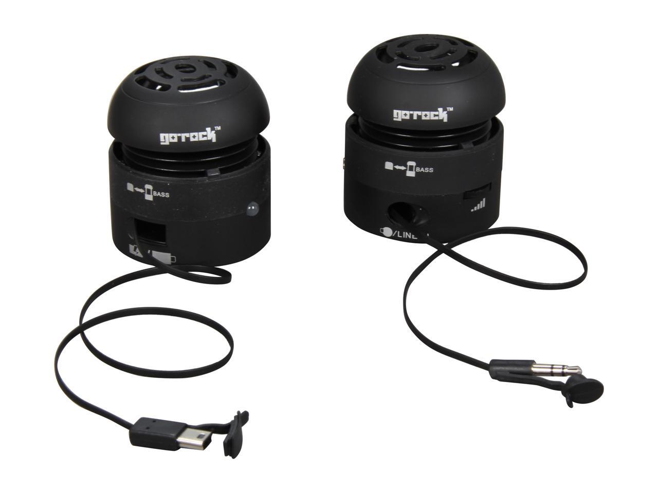 Go Rock Black Portable Mini Stereo Speaker with Retractable Cable for