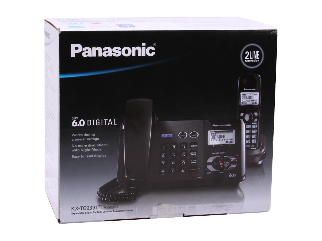 Panasonic KXTG9391T DECT 6.0 Digital 2Line Corded/Cordless Phone With