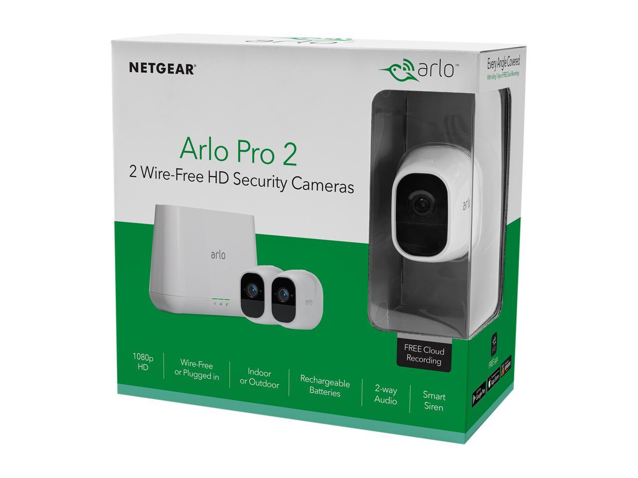 Arlo Pro 2 Security Camera System 2 Rechargeable Battery Powered WireFree HD 1080p Night