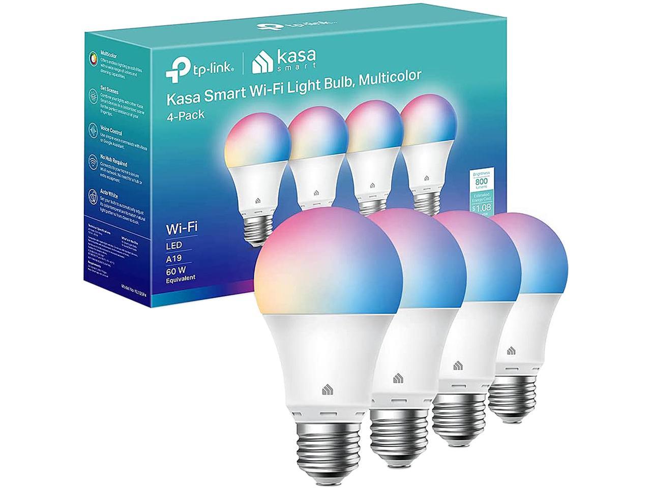 Kasa Smart Light Bulbs, Full Color Changing Smart WiFi Bulbs Compatible with Alexa and Google Home, A19, 9W 800 Lumens,2.4Ghz only, No Hub Required, 4-Pack (KL125P4) - Newegg.com