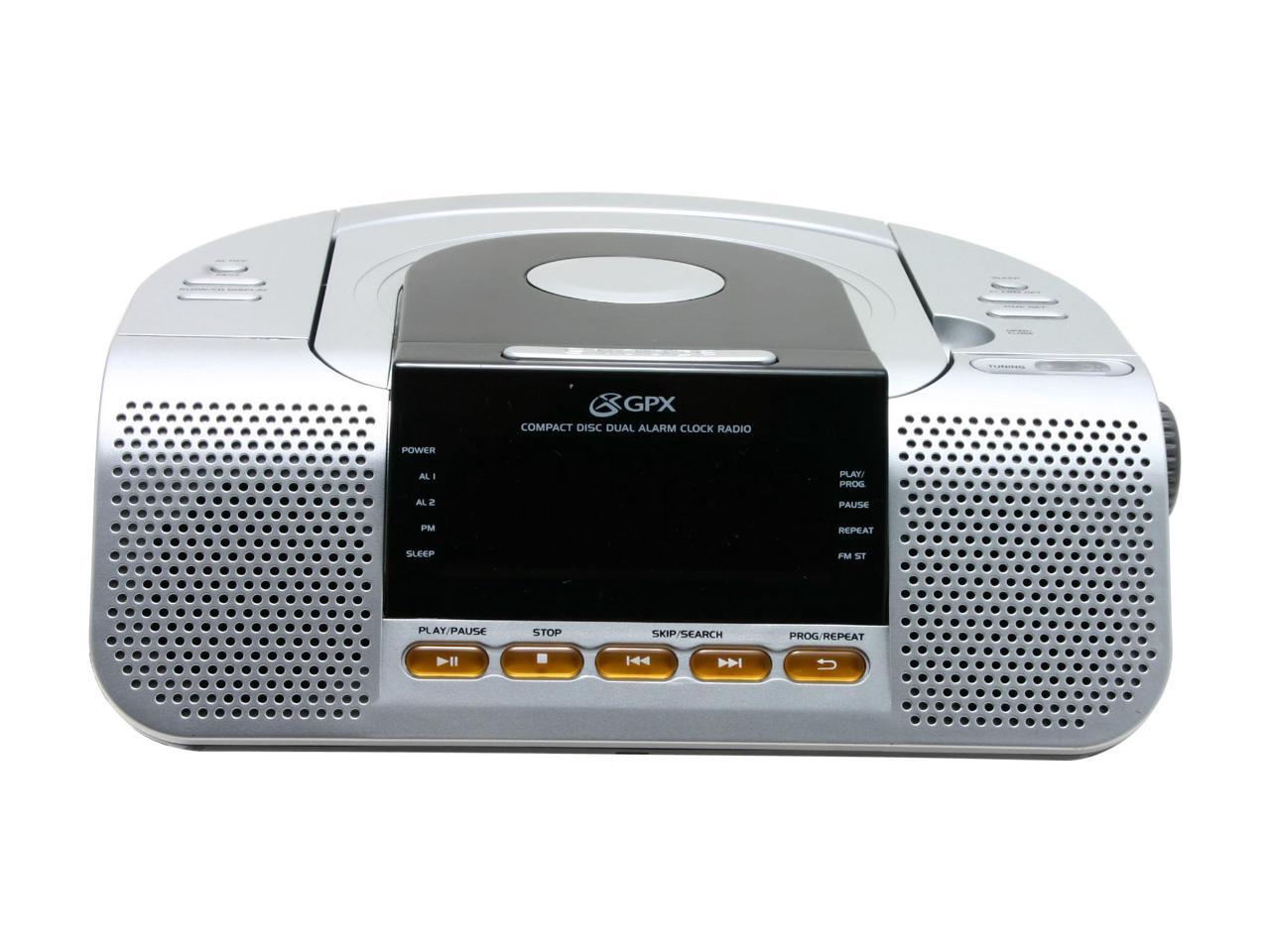 GPX CRCD3805 Compact Disc AM FM Stereo Clock Radio with Dual Alarm