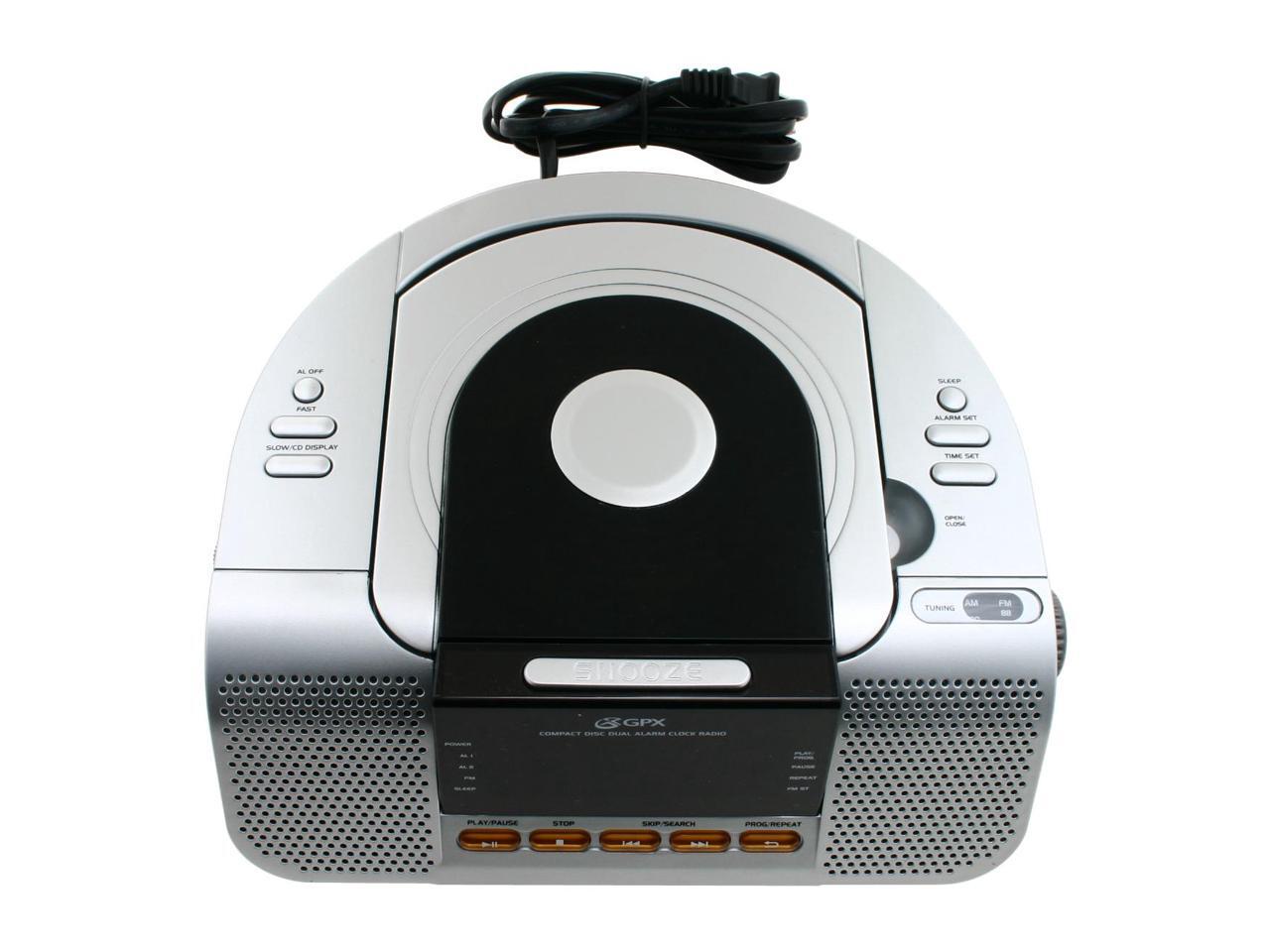 GPX CRCD3805 Compact Disc AM FM Stereo Clock Radio with Dual Alarm