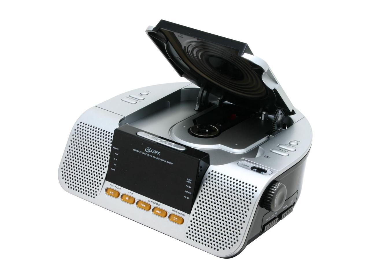 GPX CRCD3805 Compact Disc AM FM Stereo Clock Radio with Dual Alarm