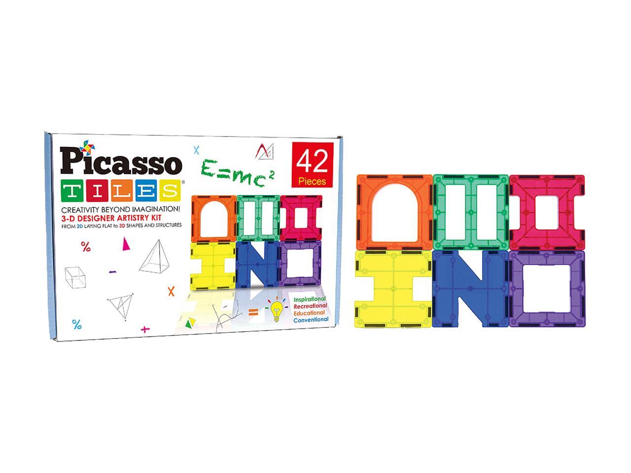 picassotiles pt42 designer artistry kit 42pcs set magnet building tiles clear