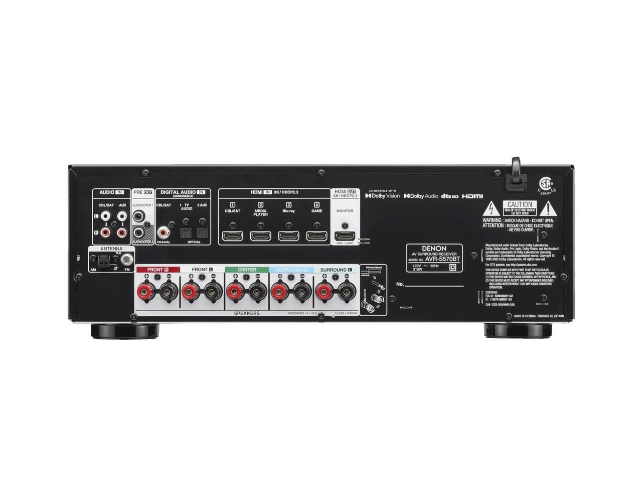 Denon AVRS570BT 70W 5 Ch Bluetooth Capable HDR Compatible 8K Ultra HD AV Home Theater