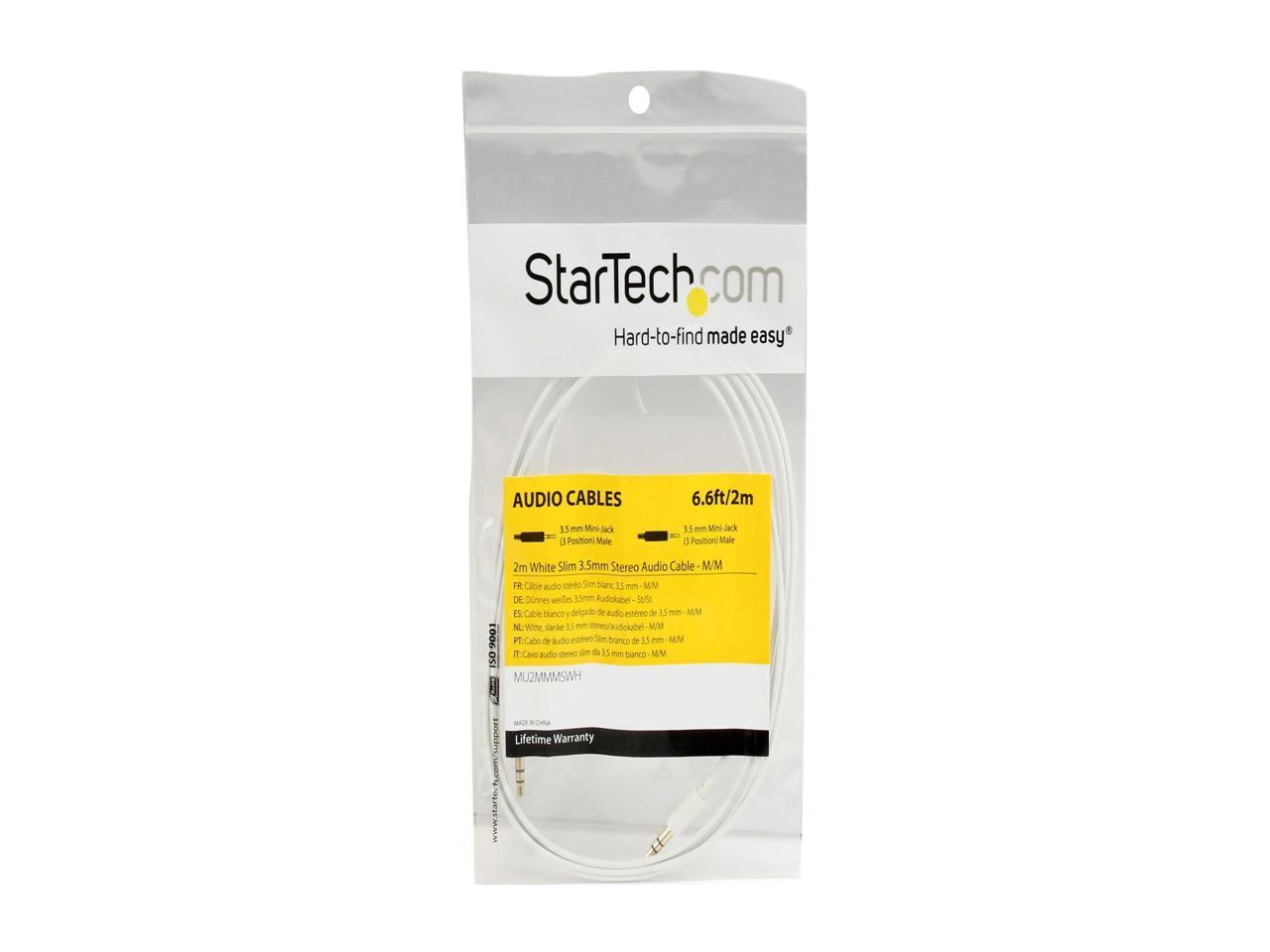 StarTech 6ft White Slim 3.5mm Stereo Audio Cable Male to Male MU2MMMSWH 