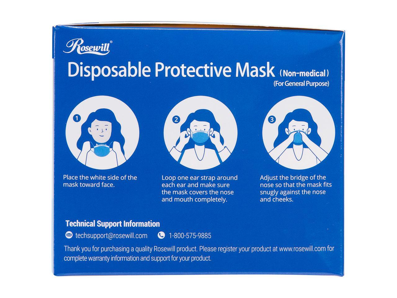 Rosewill RCFM20014 Disposable Face Masks 50 Pack Made For Daily