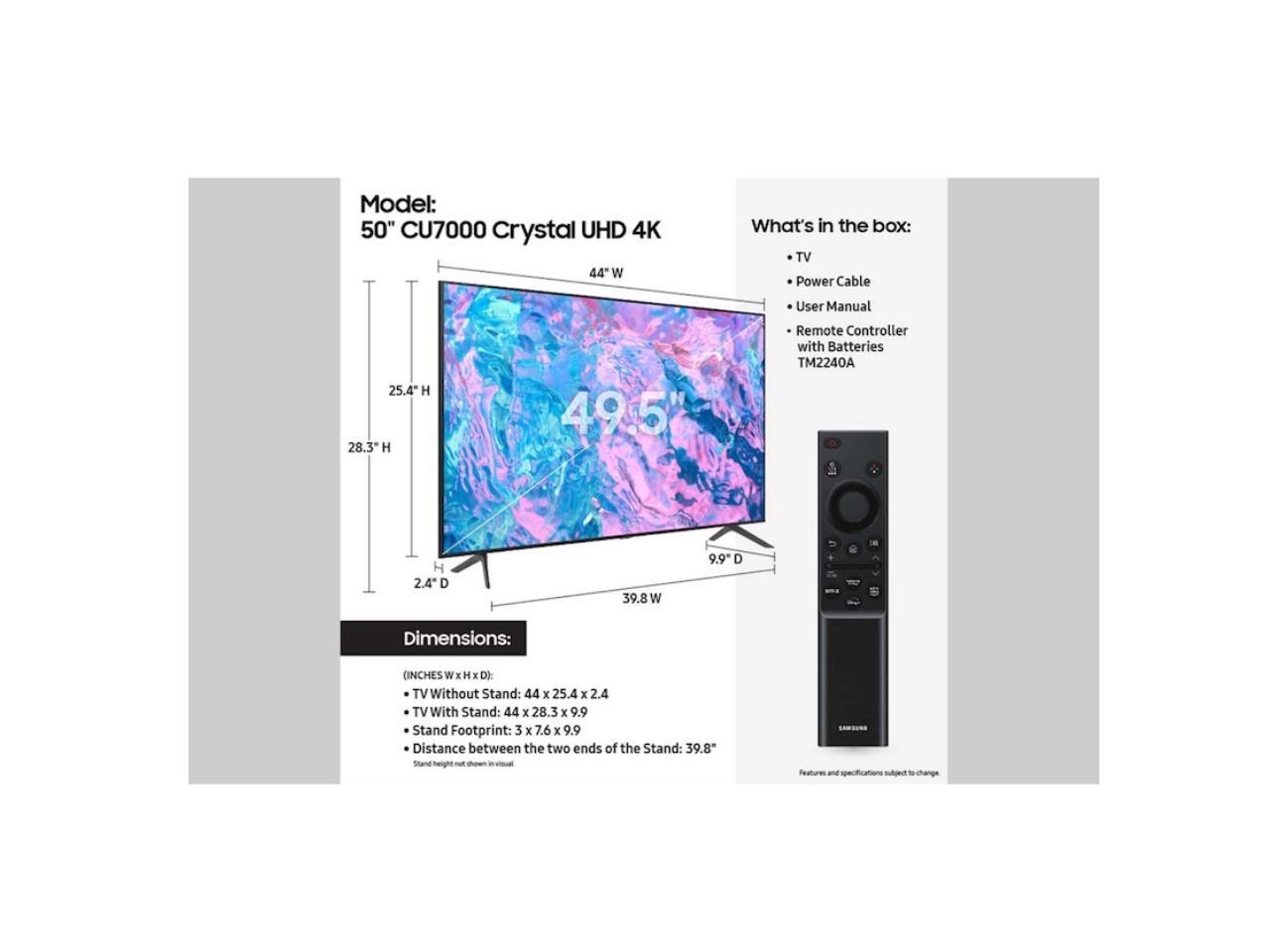 Samsung 50" Class CU7000 Crystal UHD 4K Smart TV (UN50CU7000FXZA, 2023