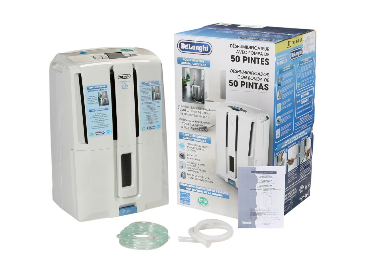 Delonghi DD50P 50Pint Capacity Dehumidifier with Pump White
