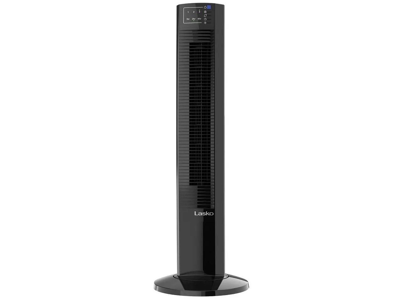 LASKO Wind Tower 36" Oscillating Black Tower Fan with Timer, Nighttime