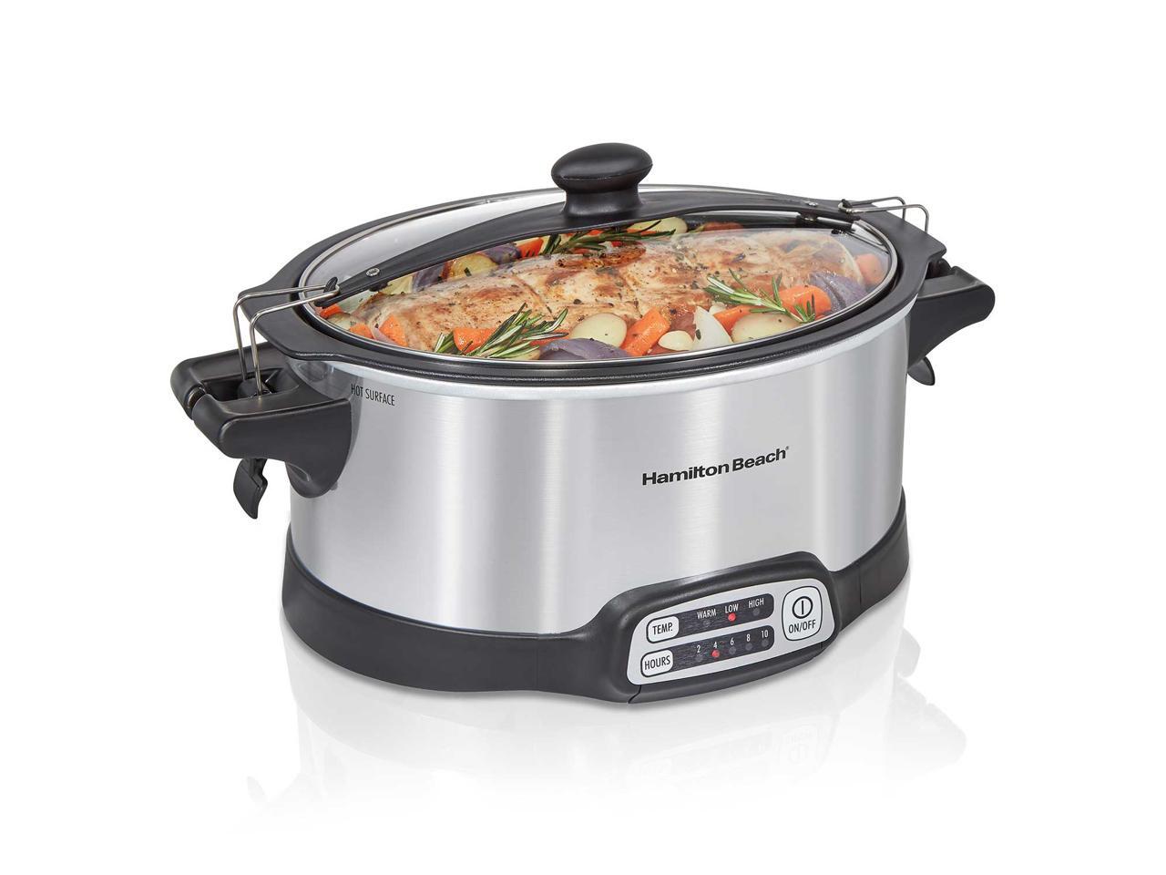 Hamilton Beach 33663 Silver 6 Quart Stay or Go Sear & Cook 6 Quart Slow Cooker, Silver slow