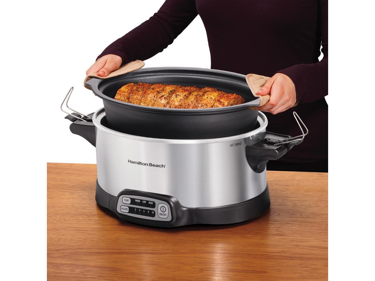Hamilton Beach 33663 Silver 6 Quart Stay or Go Sear & Cook 6 Quart Slow Cooker, Silver slow