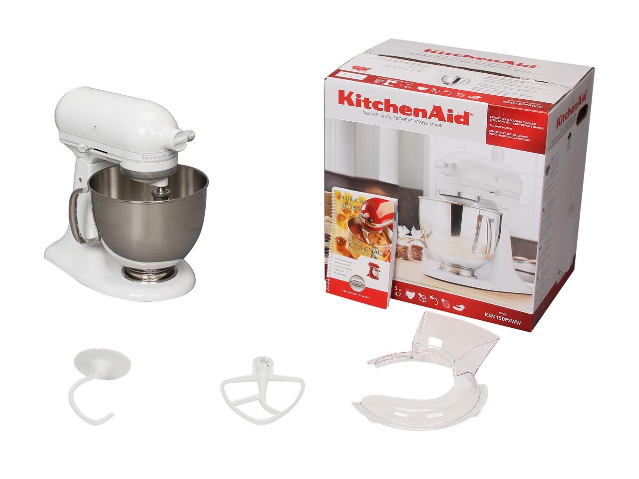 KitchenAid KSM150PSWW Artisan Series 5-Qt Stand Mixer with Pouring Shield White On White