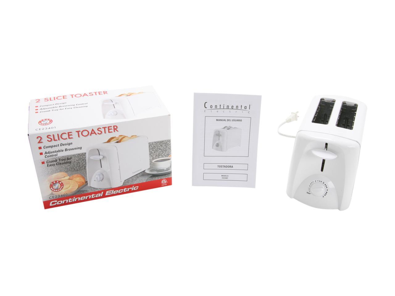 Continental Electric CE23401 White 2Slice Toaster