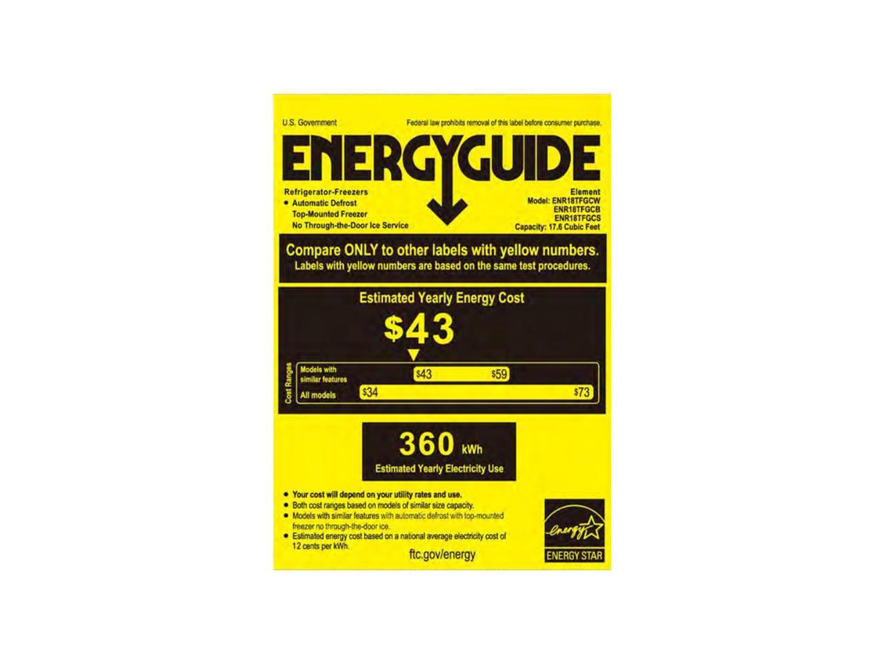 Element 17.6 CU. FT. TOP FREEZER REFRIGERATOR Black ENR18TFGCB