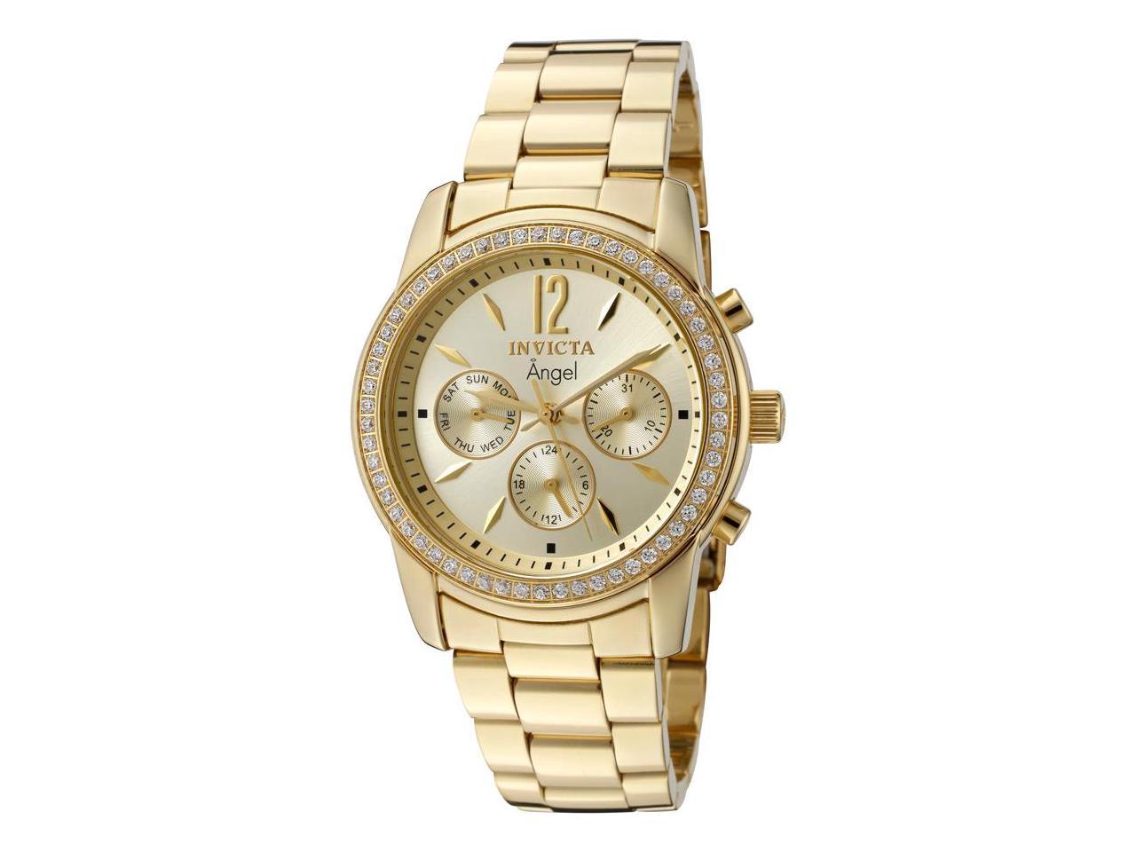 Invicta Women's Angel Gold Tone Dial White Cubic Zirconia 18k Gold ...