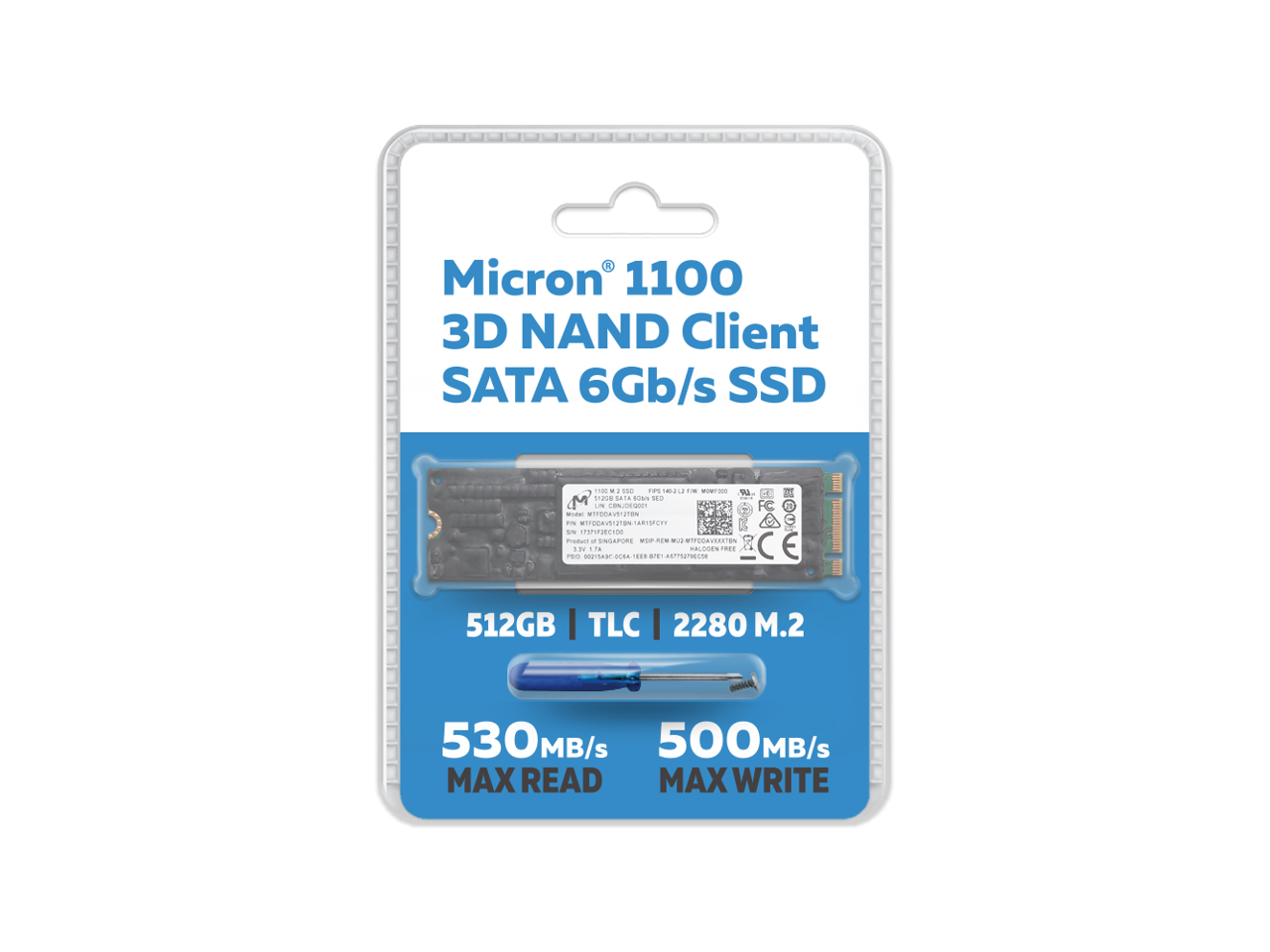 256 GB, M.2, 530 MB/s, 6 Gbit/s Disco Duro sólido Micron 1100 Unidad de Estado sólido M.2 256 GB Serial ATA III TLC 