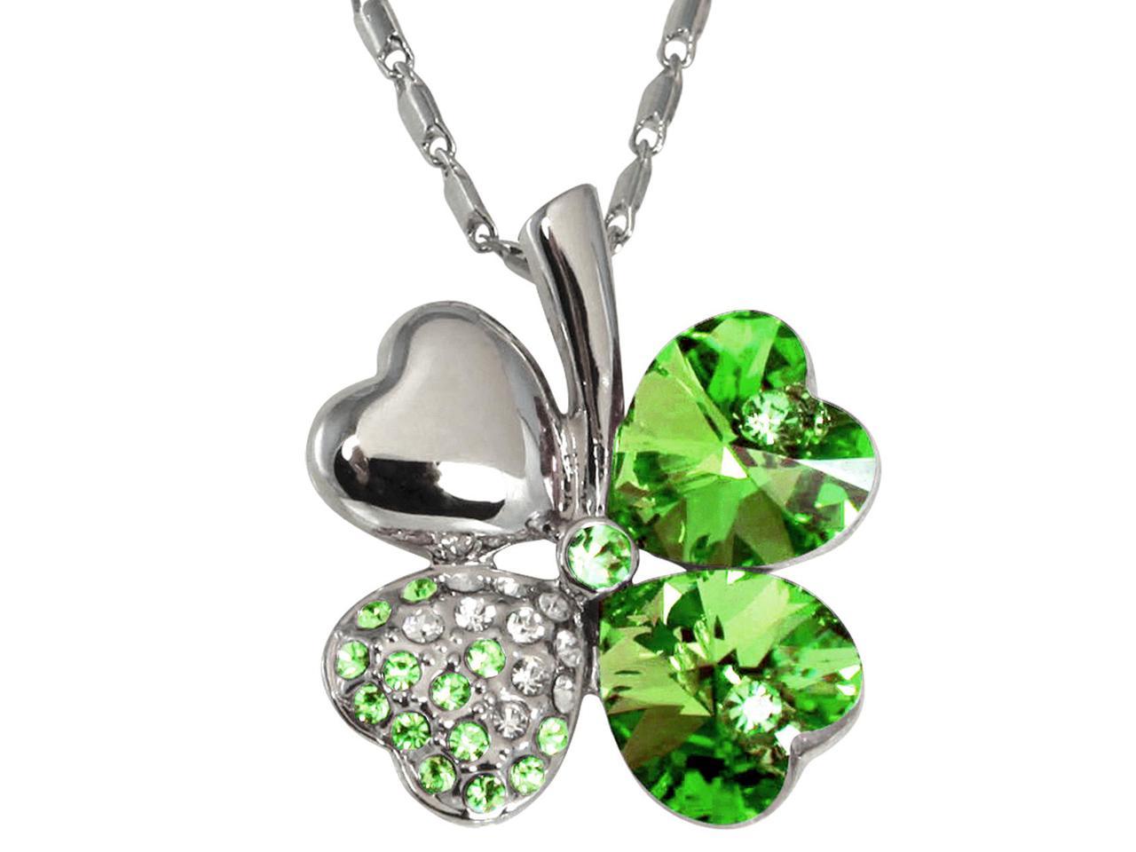 18k Gold Plated Swarovski Crystal Heart Shaped Four Leaf Clover Pendant Necklace Peridot Green 57 9937gr Newegg Com