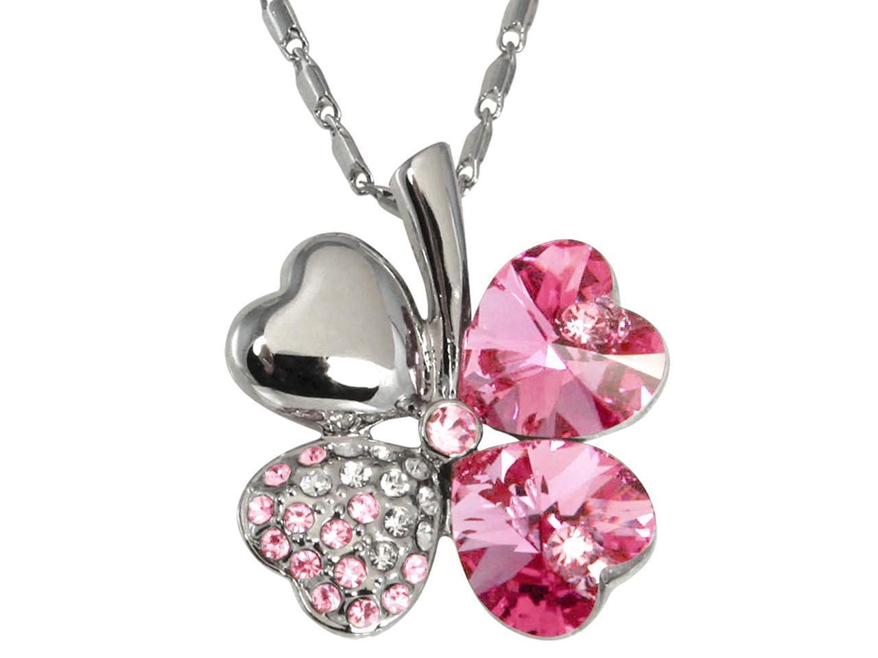 18k Gold Plated Swarovski Crystal Heart Shaped Four Leaf Clover Pendant Necklace Pink Sapphire Newegg Com