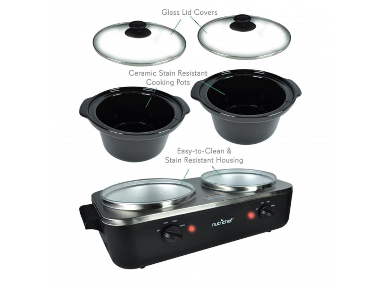 NutriChef PKBFWM26 Dual Pot Electric Slow Cooker Food Warmer / Buffet Warming Server