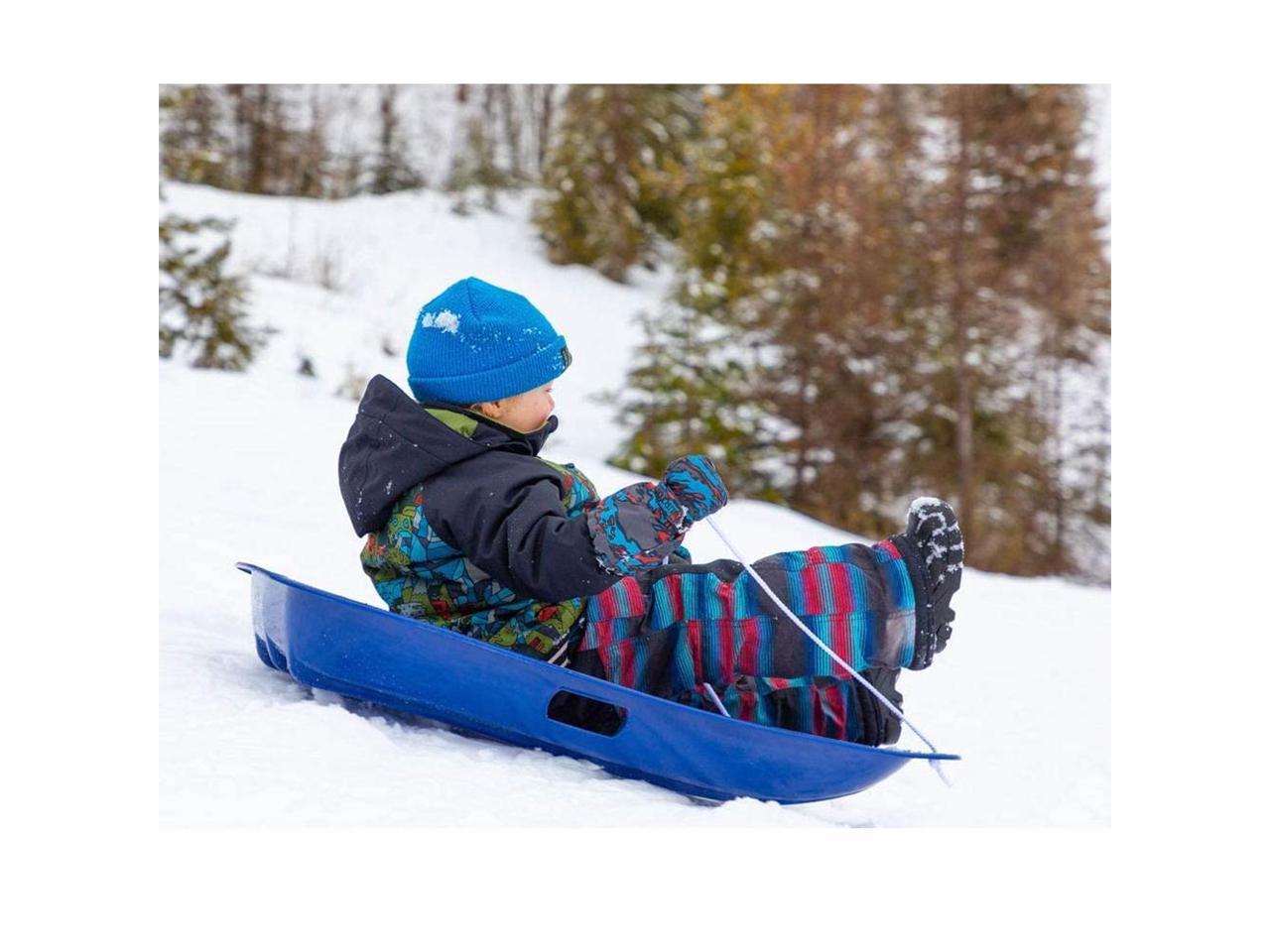 Downhill Winter Toboggan Snow Sled,Blue Snow Kids Toboggan with Brakes,Toddler Kids Youth Mini Pull Sled with Comfortable Pull Rope Outdoor Sport Snow Sled 