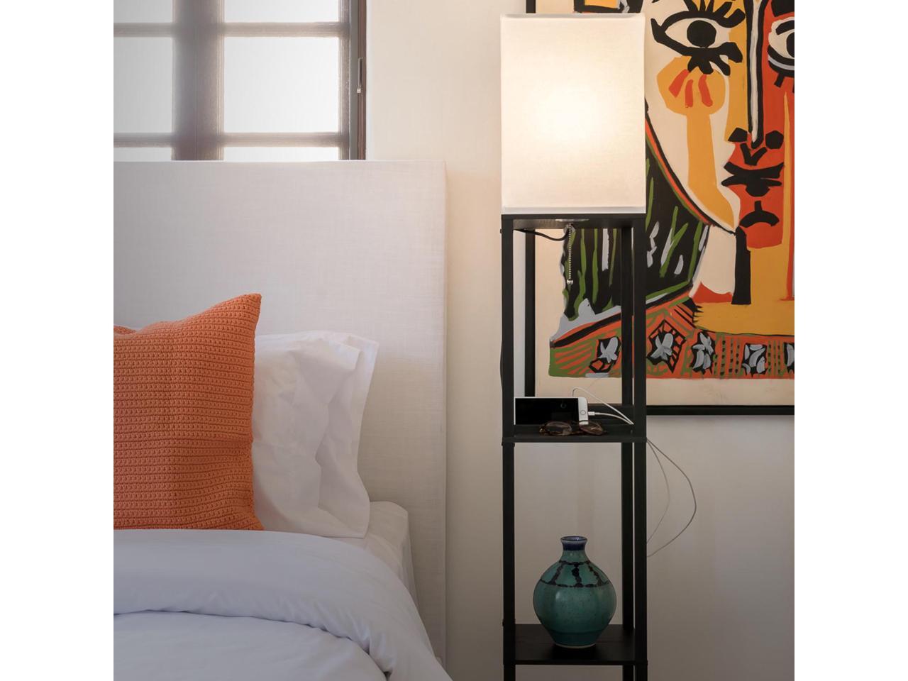 Brightech Maxwell Standing Tower Floor Lamp with Shelves ...