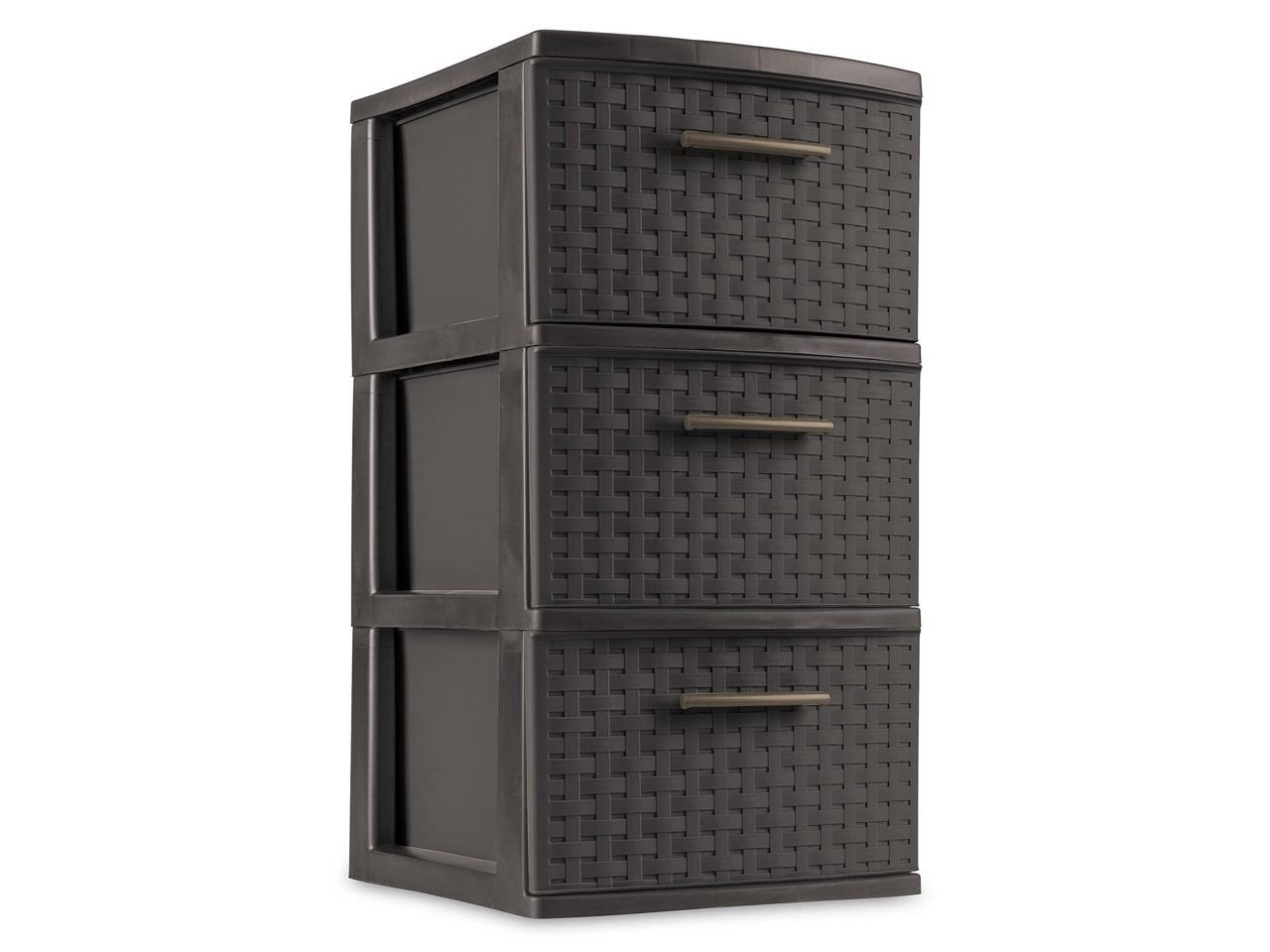 Espresso Sterilite 3 Drawer Wicker Weave Decorative Storage Tower 2 Pack