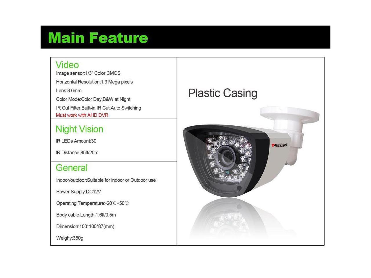 TMEZON HD 720P 4in1 Outdoor Bullet CCTV Home Security Surveillance Camera IR-Cut 
