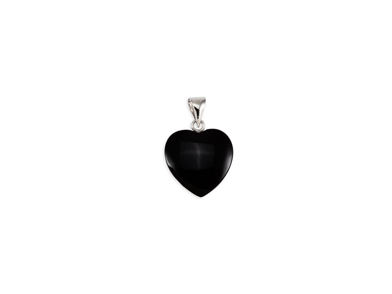 .925 Sterling Silver Onyx Heart Charm Pendant 