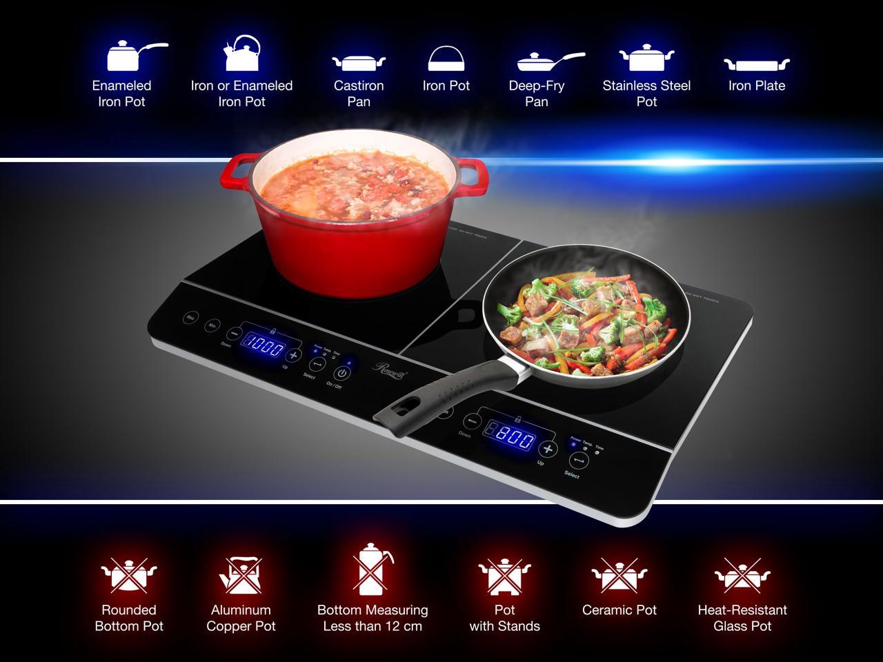 Rosewill RHDI-21001 Dual Induction Cooktop | 1800W Double Electric Stove Tops | Digital Touch 