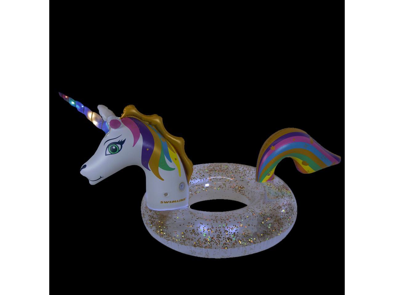 68" LED Rainbow Unicorn Glitter Swimming Pool Inner Tube Float - Newegg.com