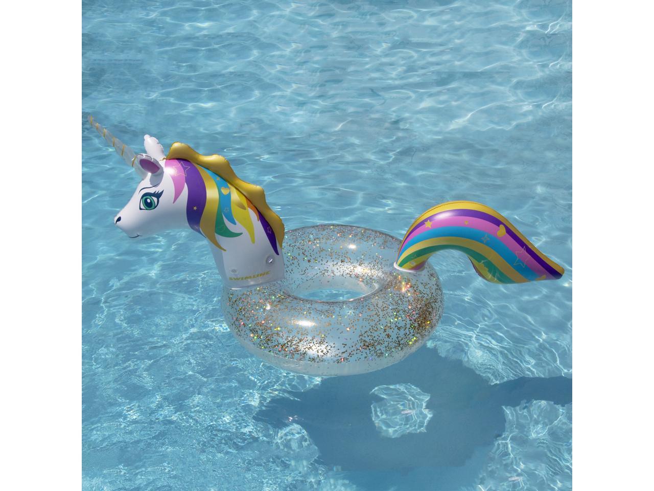 68" LED Rainbow Unicorn Glitter Swimming Pool Inner Tube Float - Newegg.com